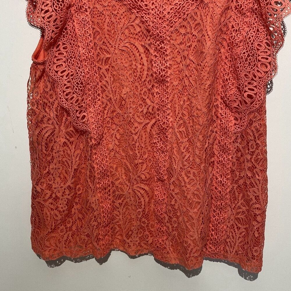 Cable & Gauge Coral Floral Lace Flutter Sleeve Top XL Round Neck Keyhole Back - Picture 2 of 8